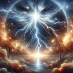 A dramatic and symbolic depiction of dreaming about lightning strikes, representing sudden enlightenment, powerful change, and raw energy. The scene s