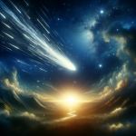 A dream interpretation scene depicting a meteor falling from the sky, symbolizing rapid and unexpected changes, and revealing hidden truths. The image