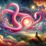 A dreamlike and symbolic scene depicting the mysterious and unique concept of dreaming about a pink snake. The image should capture the essence of tra