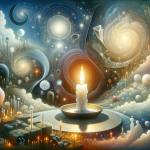 A dreamlike, serene image that visualizes the concept of ‘Illuminating the Subconscious The Meaning of Dreaming about a White Candle’. The scene is s