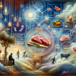 A dreamlike, symbolic image that visualizes the concept of ‘Interpreting Dreams The Meaning of Buying Meat’. The scene is set in a surreal, interpret