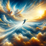 A mesmerizing and liberating image representing the concept of flying in dreams. The scene is set in a vast, breathtaking sky that captures the essenc
