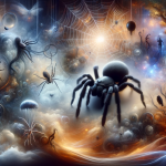 A mysterious and intriguing image depicting the concept of dreaming about spiders. The scene is set in a surreal, dreamlike environment that is both f