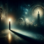 A mystical and enigmatic scene capturing the deep meaning of dreaming about a black candle. The image portrays a dark, shadowy environment, illuminate