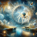 A mystical and insightful image representing the concept of dreaming about a white spider. The scene should depict a white spider, symbolizing wisdom,