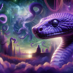 A mystical and intriguing representation of a dream featuring a purple snake, symbolizing deep introspection, wisdom, and transformation. The scene sh