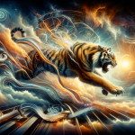 A powerful and symbolic representation of the concept ‘O Simbolismo Oculto do Tigre nos Sonhos Encarando Desafios e Medos’. The image illustrates a d