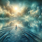A serene and introspective image depicting the concept of dreaming about swimming. The scene is set in a surreal, dreamlike environment that represent