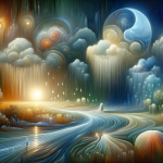 A serene and meaningful representation of the psychological significance of dreaming about rain. The scene is set in a tranquil, dreamlike environment