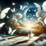A serene and profound representation of a dream about white butterflies, symbolizing purity, transformation, and spiritual renewal. The scene should b