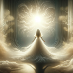 A serene and symbolic representation of the concept ‘Sonhos em Branco A Simbologia e o Significado de Sonhar com um Vestido Branco’. The image portra
