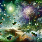 A surreal, dreamlike scene representing the concept of dreaming about many frogs. The setting is a mystical, ethereal landscape that captures the esse