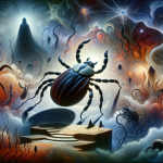 A symbolic and introspective depiction of the hidden meaning of dreaming about ticks. The scene is set in an abstract, dreamlike landscape, conveying