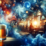 A symbolic and introspective image capturing the theme of dreaming about drinking beer. The image should depict a dreamlike and ethereal tavern settin