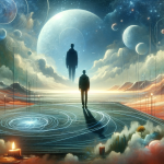 A symbolic and surreal representation of dreaming about a distant friend. The image depicts a dream-like scene with a person standing in a serene, eth