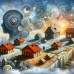 A symbolic and surreal representation of dreaming about rooftops. The image depicts a dream-like scene with various rooftops, symbolizing protection,