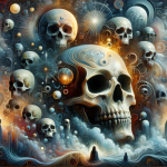A thought-provoking and symbolic representation of dreaming about skulls, capturing the themes of mortality, transformation, and the unknown. The imag