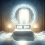 A tranquil and symbolic image representing the concept of dreaming about white sheets. The scene is set in a peaceful and softly lit bedroom, embodyin