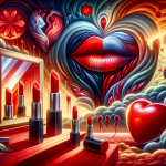 A vibrant and meaningful image representing the concept of dreaming about red lipstick. The scene is set in a surreal, symbolic environment that captu