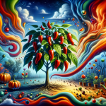 A vibrant and symbolic image representing the concept of dreaming about a pepper plant. The scene should depict a lush pepper plant, symbolizing passi