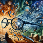 A visual representation of a psychological perspective on a dream about broken glasses. The image includes symbolic elements like a fragmented pair of