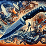 A visual representation of a symbolic and psychological analysis of a dream about a machete. The image includes symbolic elements like a prominently f