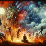 A visual representation of the interpretation of dreams involving macumba, a ritual of Afro-Brazilian origin. The image includes symbolic elements lik