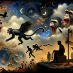 A visual representation of the mysterious and symbolic interpretation of dreaming about black monkeys. The image includes symbolic elements like black