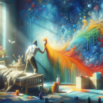 Create an image that captures the theme of dreaming about painting walls, symbolizing personal transformation and expression. The scene should depict