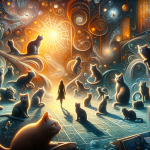 The image is a visual representation of the text ‘Discovering the Meaning of Dreams A Litter of Cats’. It depicts a dreamlike and mystical scene wher