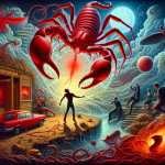 The image is a visual representation of the text ‘Unraveling the Dream of the Red Scorpion A Dive into the Subconscious’. It depicts a symbolic, inte