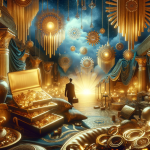 The image should represent the theme ‘Discovering Inner Riches The Meaning of Dreaming about Gold Jewelry’. Create a dreamlike, opulent scene featuri