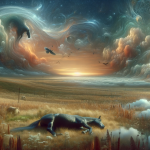 The image should visually interpret the theme of ‘The Deep Meaning of Dreams Finding Meaning in Dreaming of a Dead Horse’. Depict a dreamlike, surrea