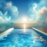 a serene and calming image representing the concept of dreaming about a pool with blue and clean water. The scene includes a tranquil, dreamlik